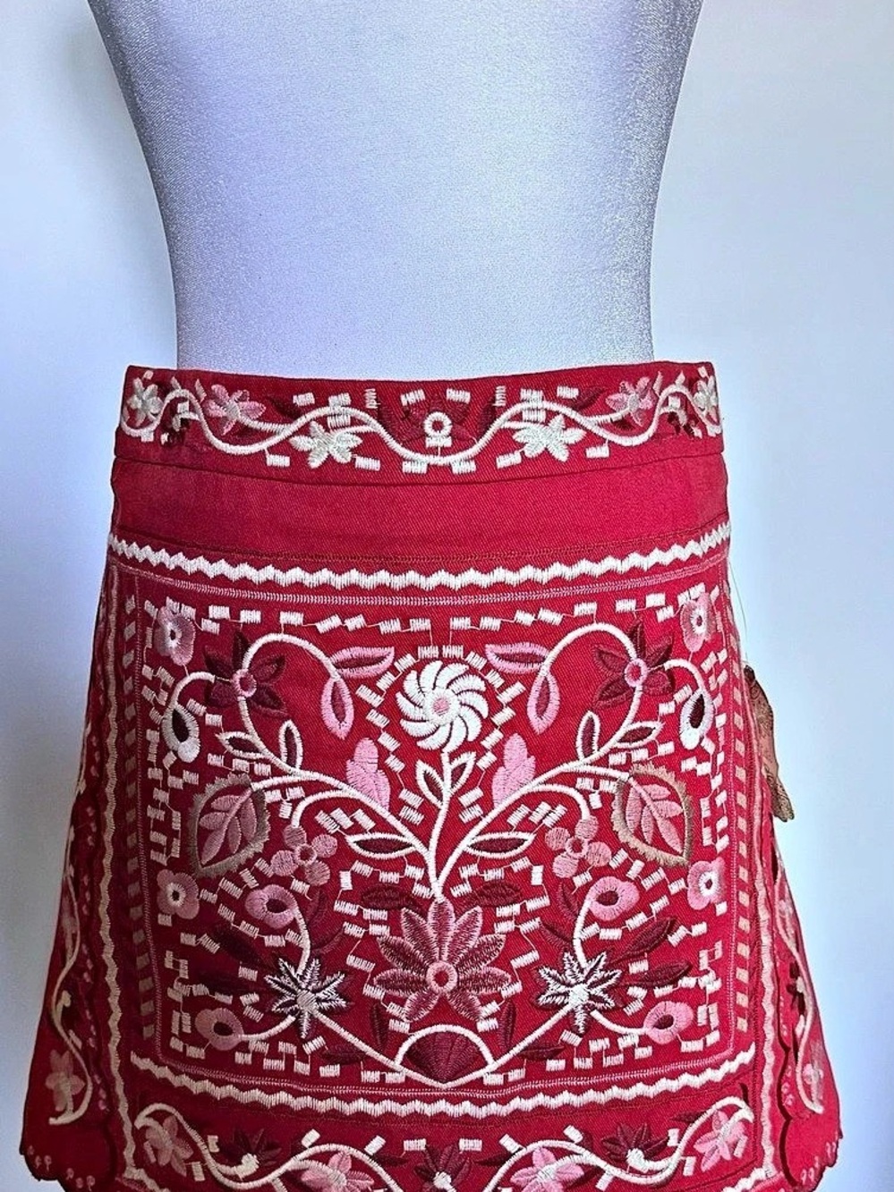 Altar'd State Mila Embroidered Mini Skirt Red & Cream.  New With Tags